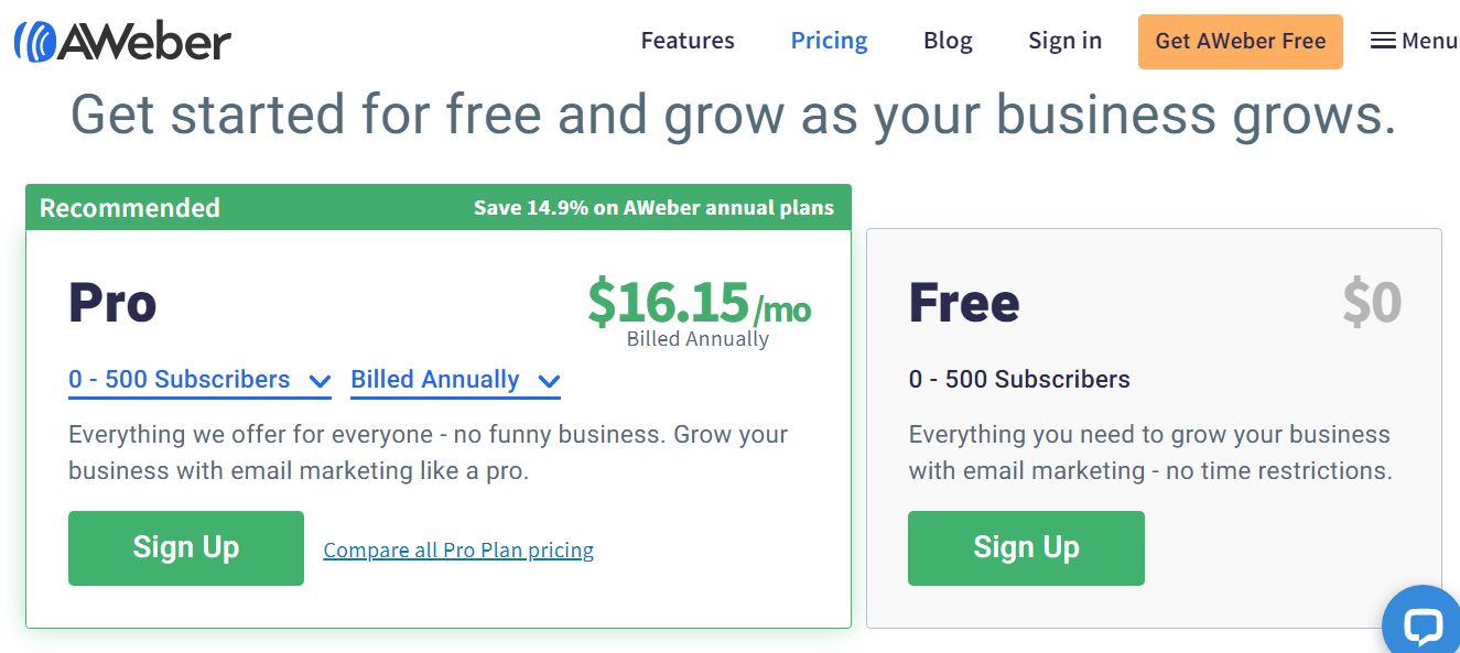 AWeber Pricing and Plans